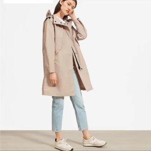 Everlane Renew Anorak Rain Parka Beige Tan Hooded Long Full Zip Size XL